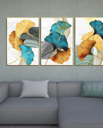 UNIQUE SLEEK GOLD FINISH FRAME WITH CANVAS PRINT ABSTRACT ART -111174-B