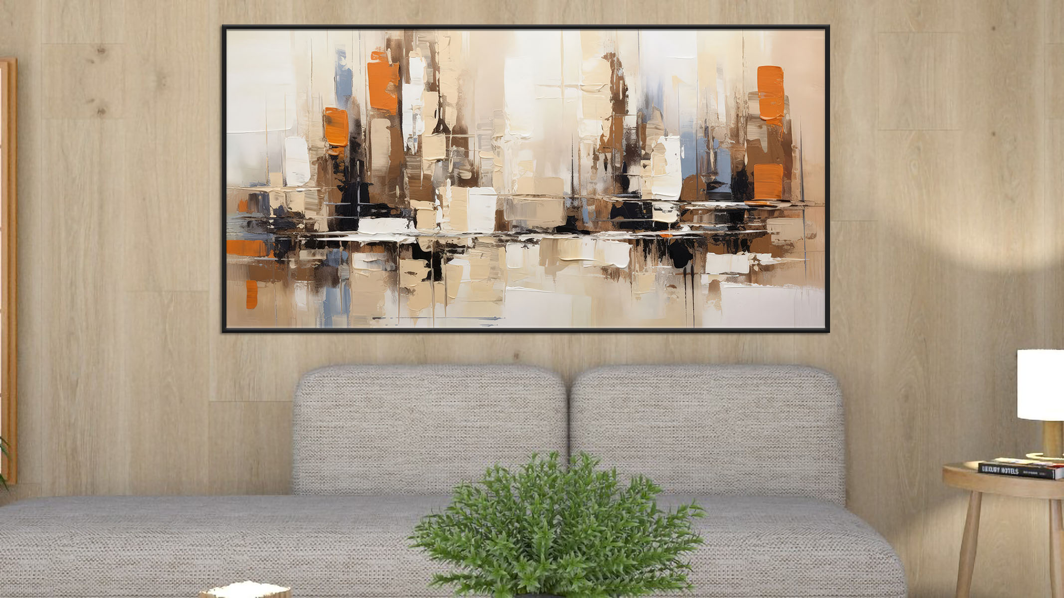 REFINED ABSTRACT ART ON CANVAS WITH SLEEK BLACK FRAME-113359-A