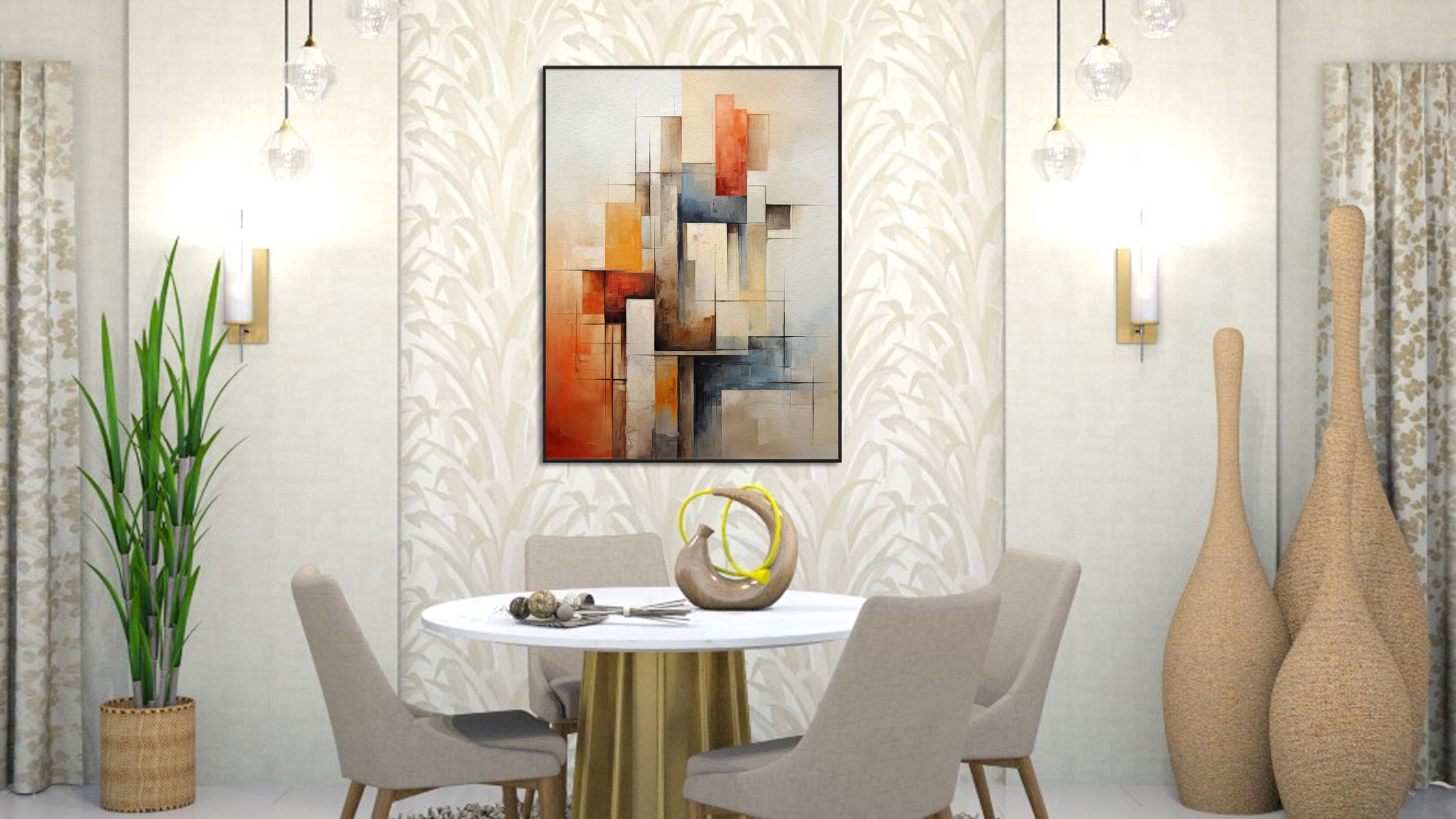 TRENDY ABSTRACT ART PRINT ON CANVAS BLACK FRAME-113379-C