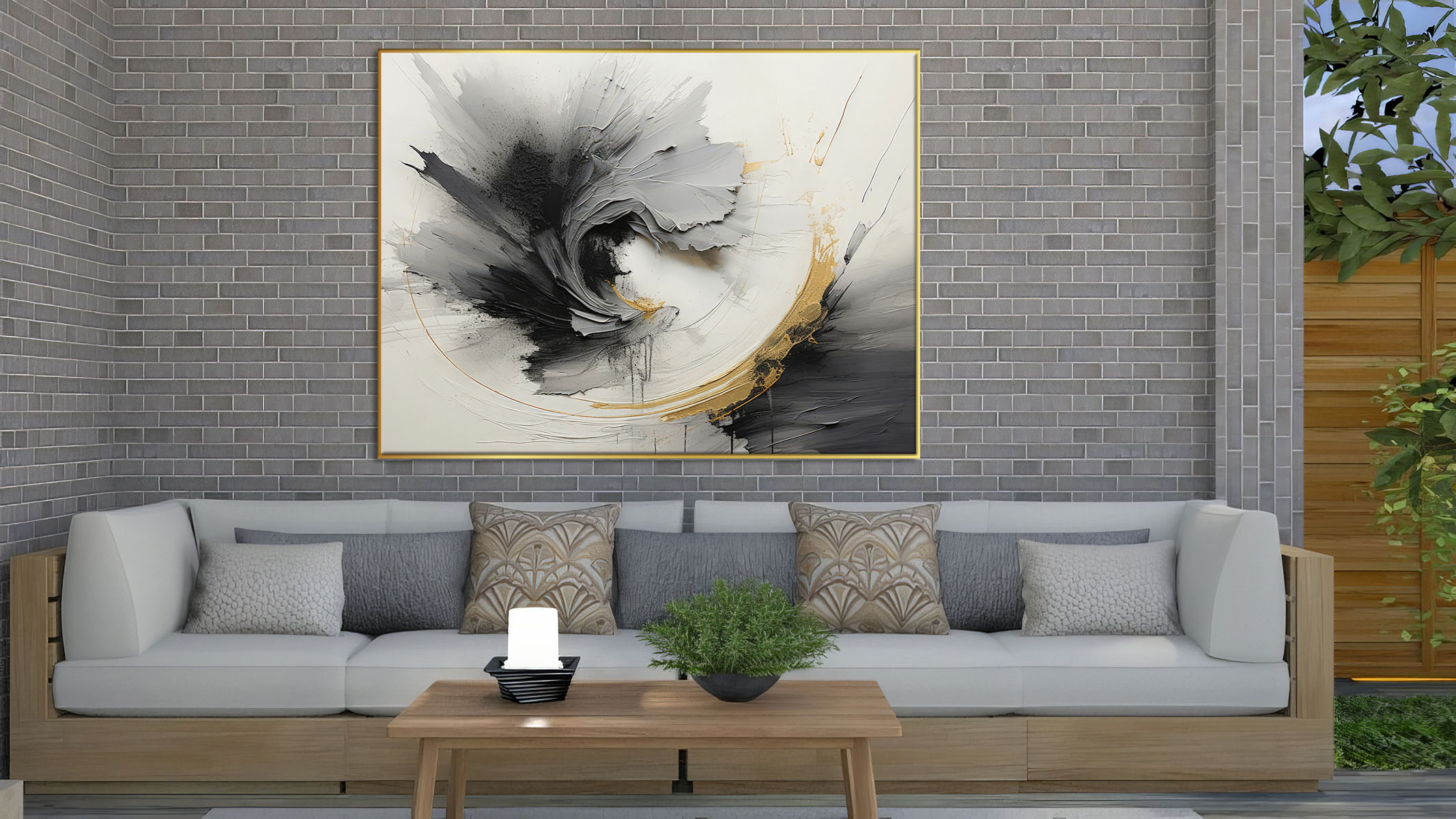 UNIQUE ABSTRACT ART GOLD FRAME WITH CANVAS ART-114453-A