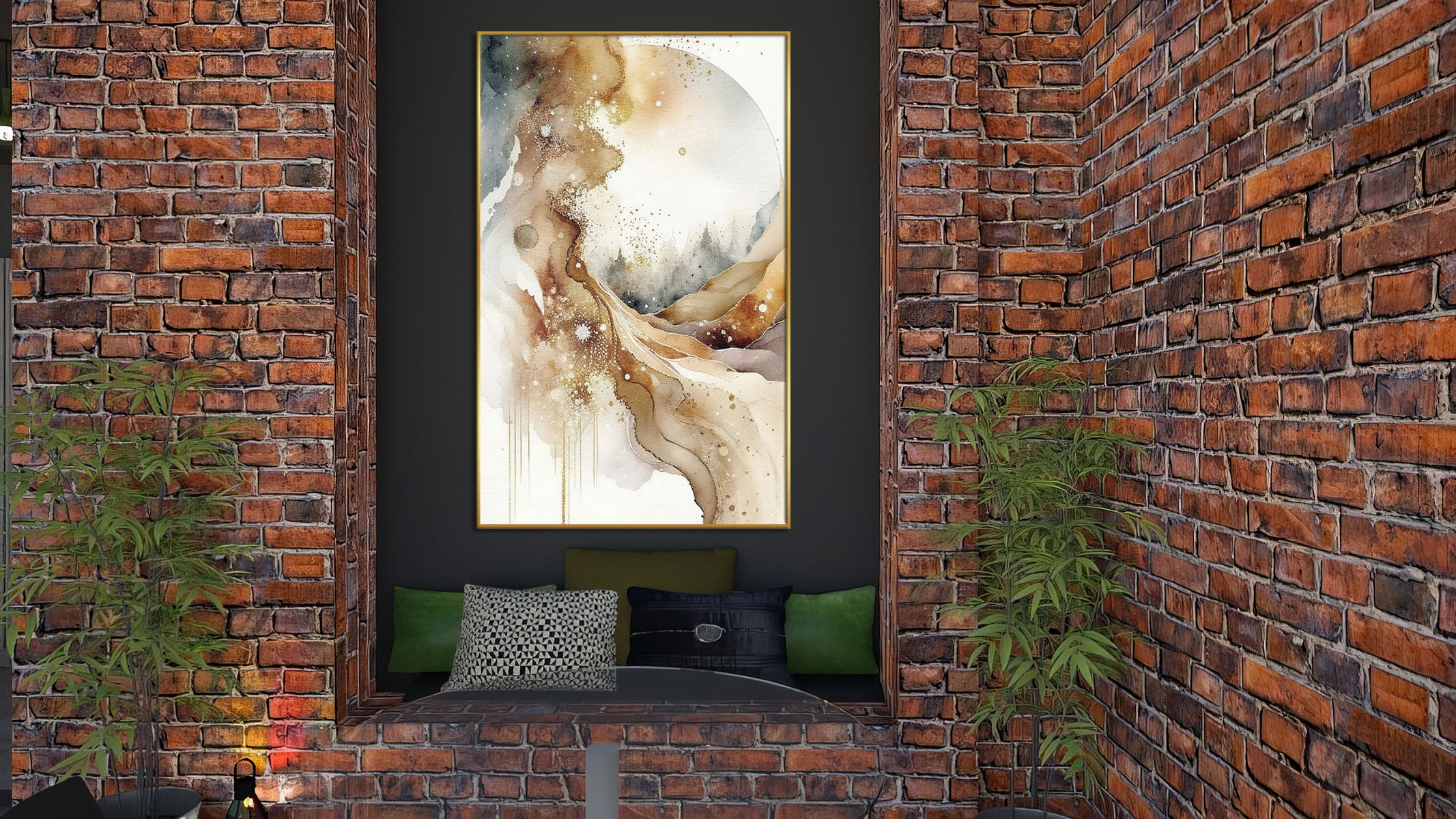 IMPRESSIVE ABSTRACT ART GOLD FRAME WITH CANVAS ART-114454-A