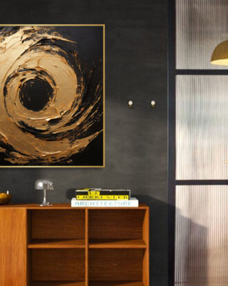 CREATIVE ABSTRACT ART ON CANVAS SLEEK GOLD FRAME-113378-B