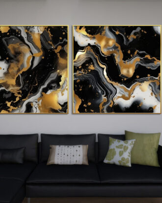 LUXURIOUS ABSTRACT ART ON CANVAS SLEEK GOLD FRAME-114416-C