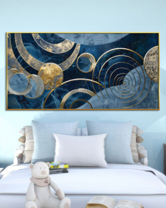 MODERN ABSTRACT ART ON CANVAS SLEEK GOLD FRAME-114473-A