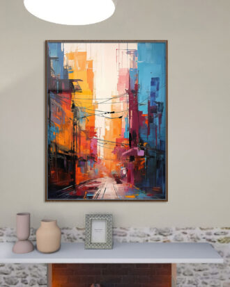 VIBRANT ABSTRACT ART ON CANVAS WOOD FINISH FLOATING FRAME-114412-B