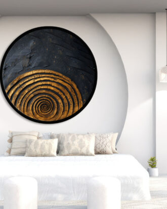 HIGH QUALITY ROUND ABSTRACT ART ON CANVAS BLACK FRAME-114485-A