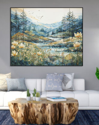 GRACEFUL ABSTRACT ART ON CANVAS SLEEK BLACK FRAME-114497-B