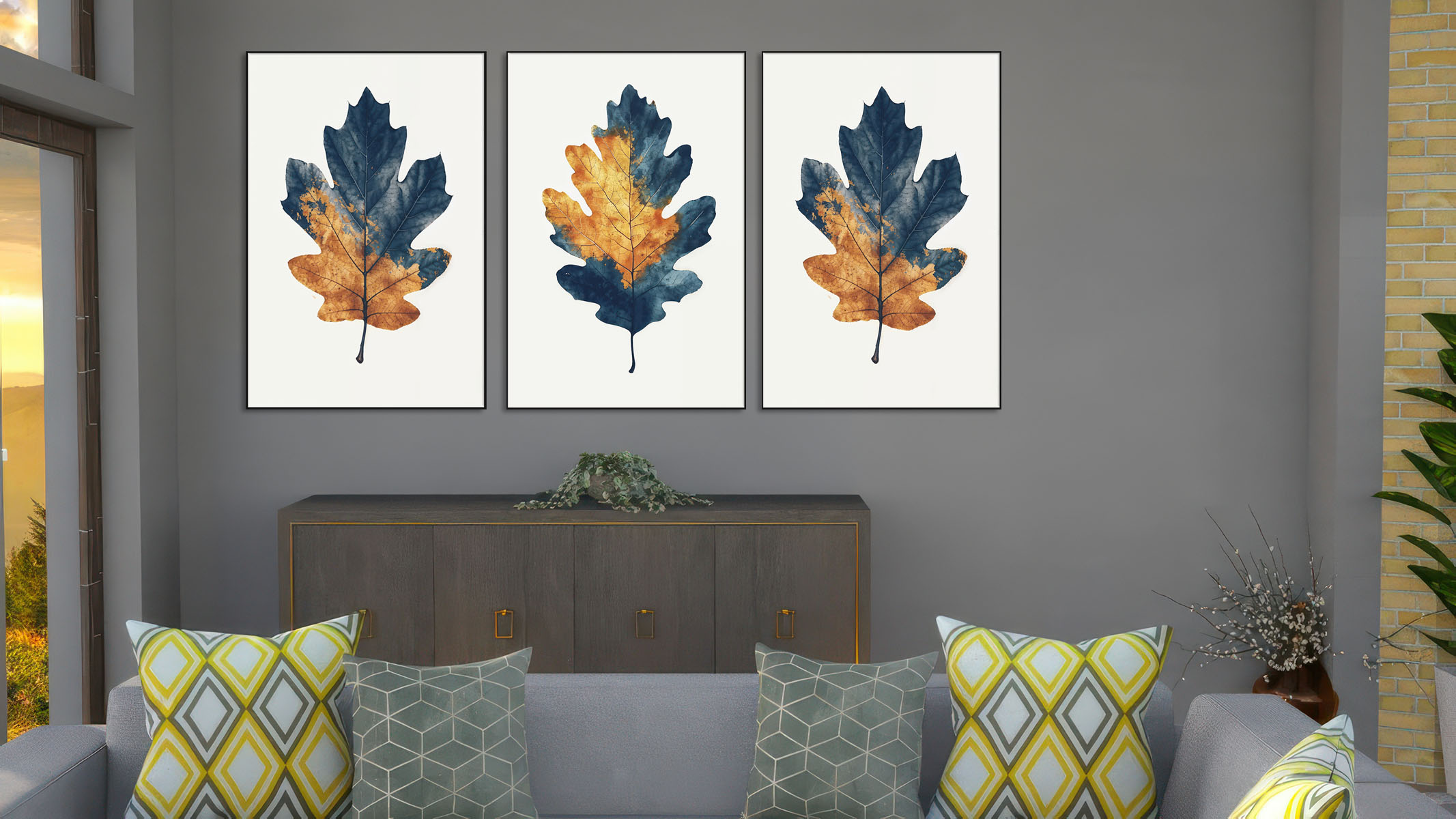 TRENDY ABSTRACT ART ON CANVAS BLACK FINISH FRAME-115569-A