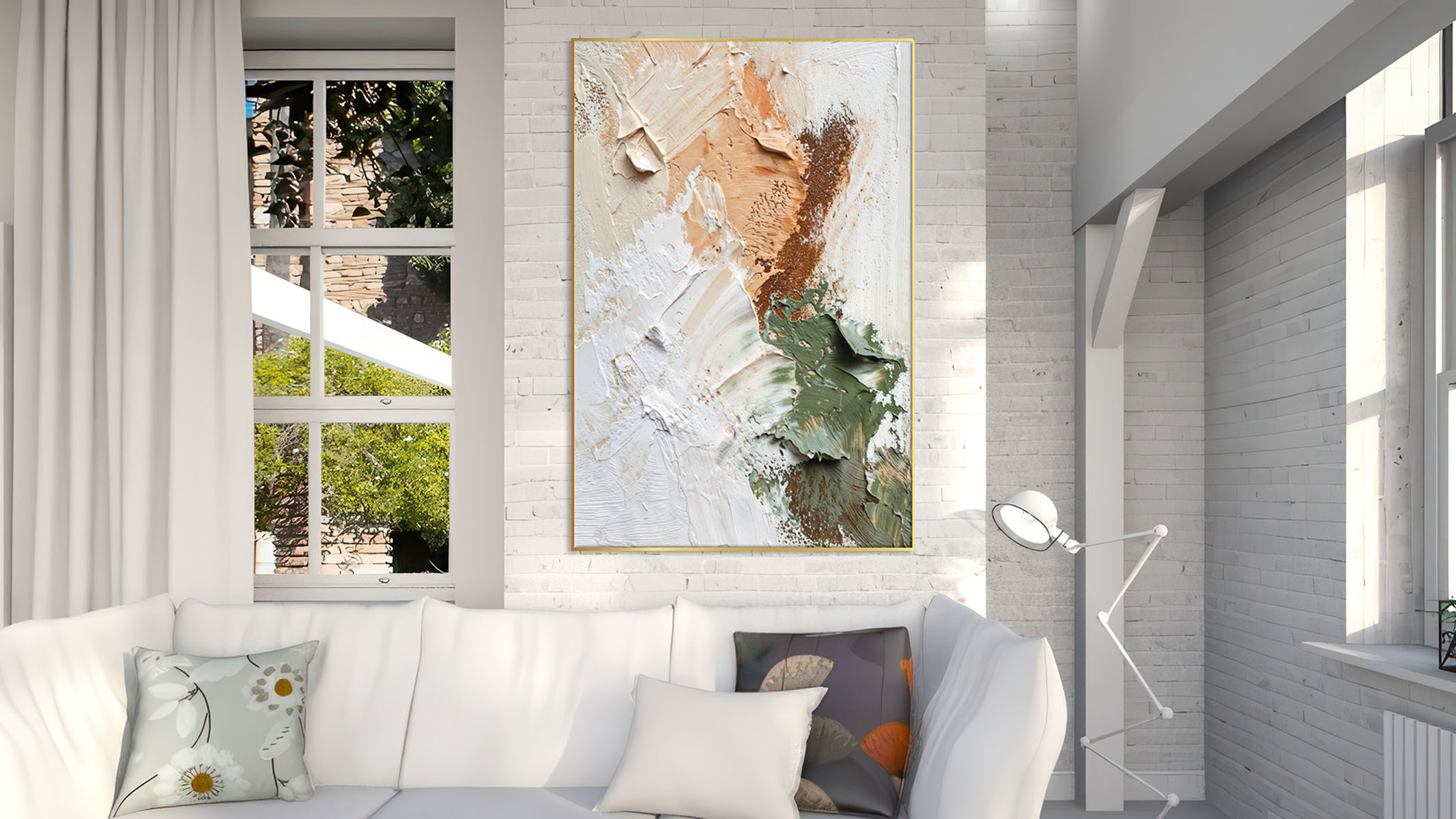 SUBTLE ABSTRACT CANVAS PRINT SLEEK GOLD FRAME-115540-A