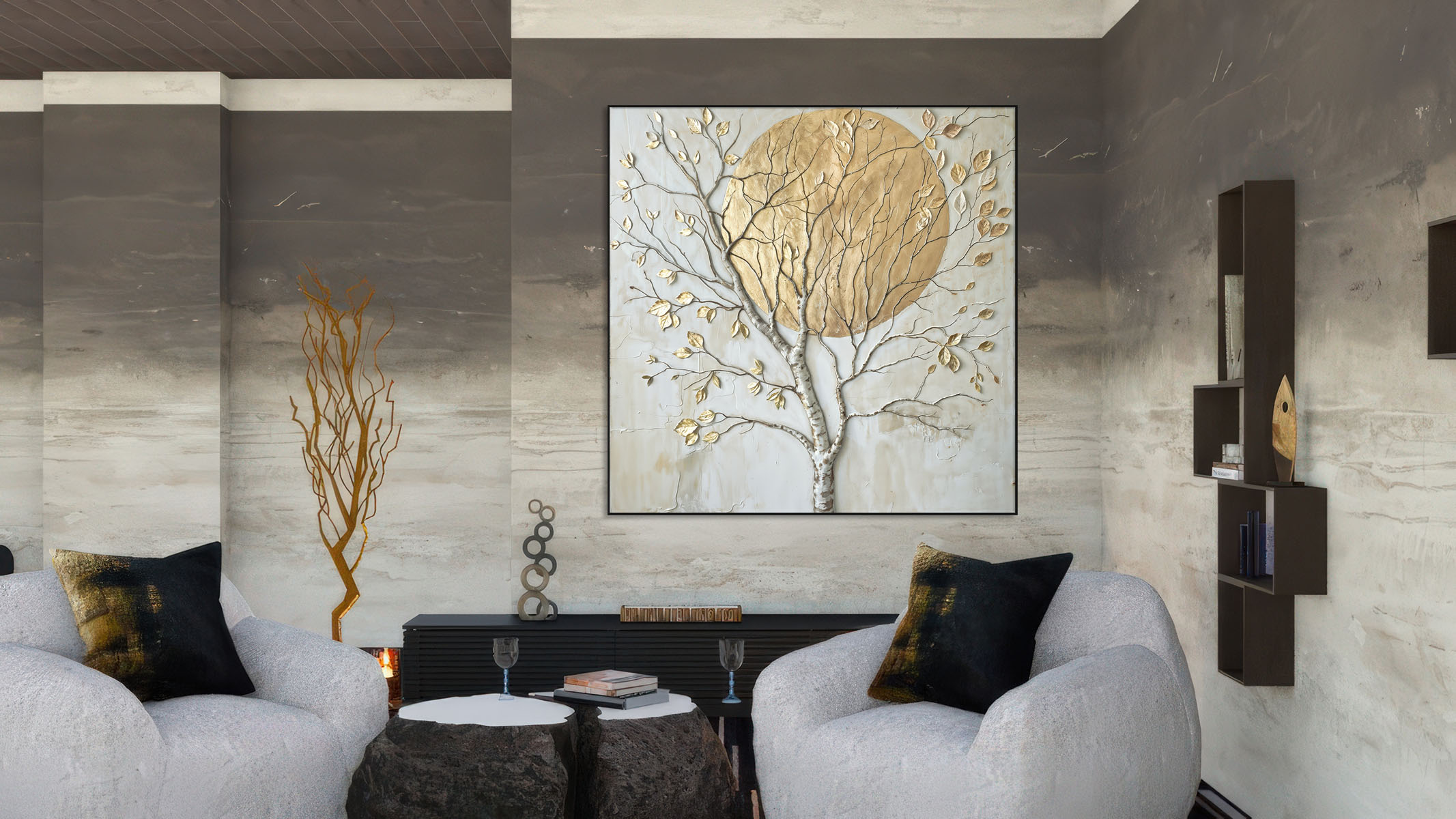 GRACEFUL ABSTRACT CANVAS PRINT SLEEK BLACK FRAME-115597-A