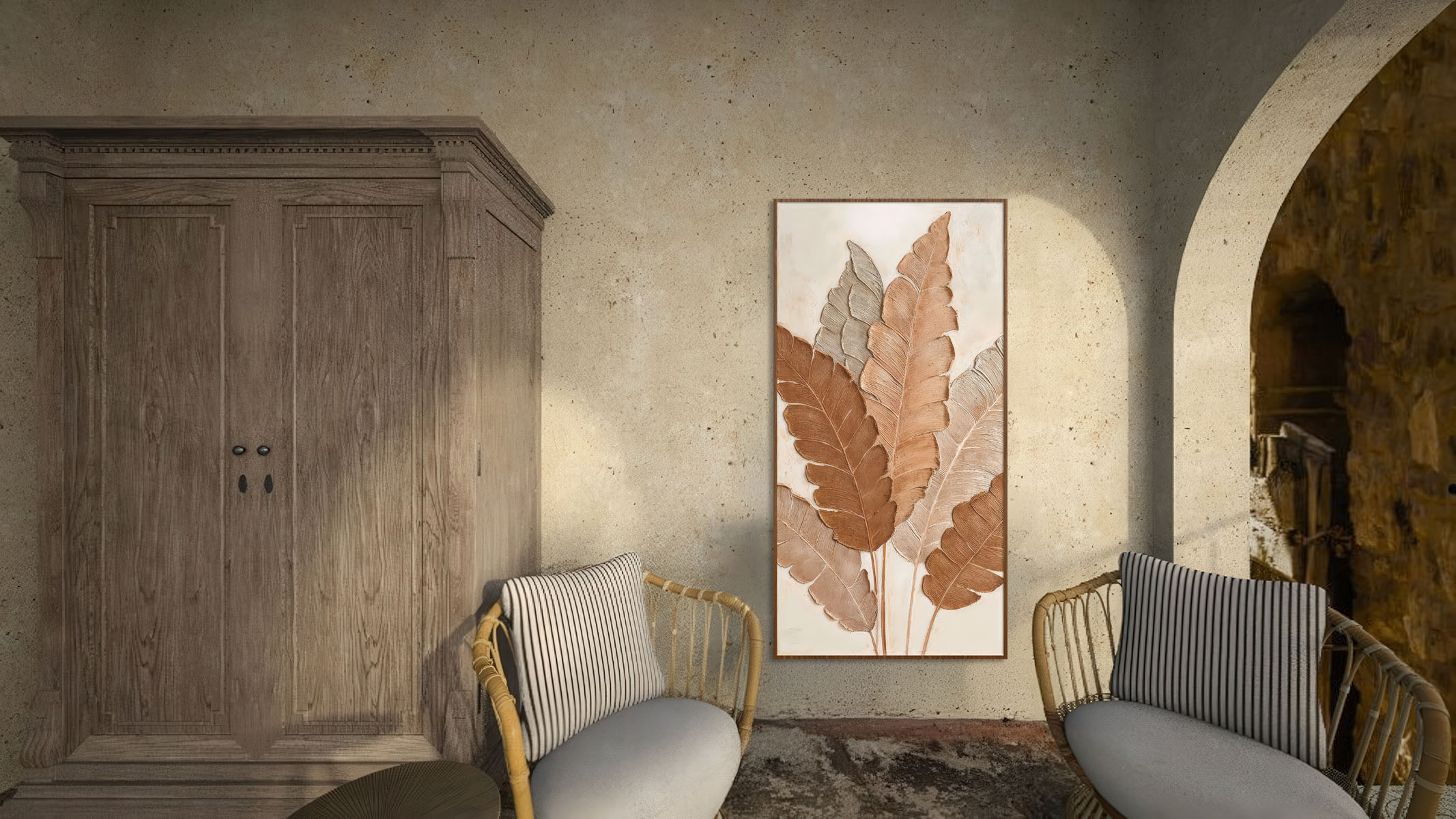 TEXTURED LEAF ABSTRACT ART PRINT WOOD FINISH FRAME-116616-A