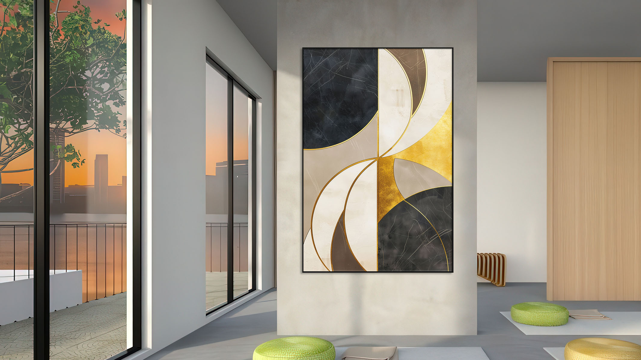 TRENDY ABSTRACT CANVAS PRINT SLEEK BLACK FRAME-116617-A