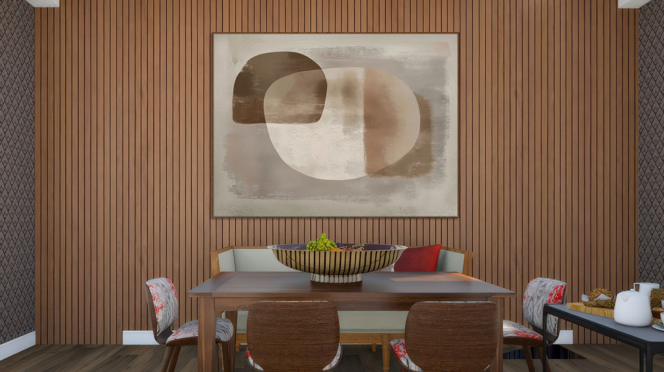 SOFT COLORED ABSTRACT CANVAS PRINT WOOD FINISH FRAME-115593-A