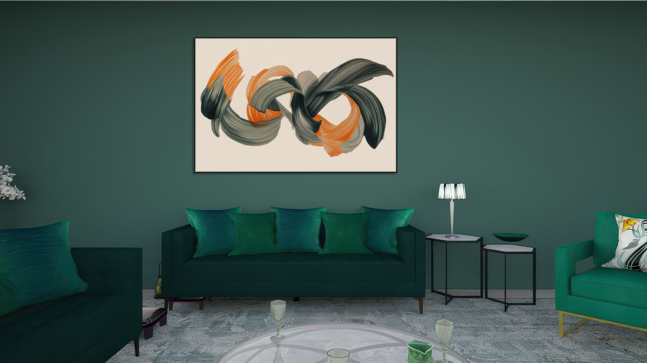 GRACEFUL ABSTRACT CANVAS PRINT SLEEK BLACK FRAME-116606-A