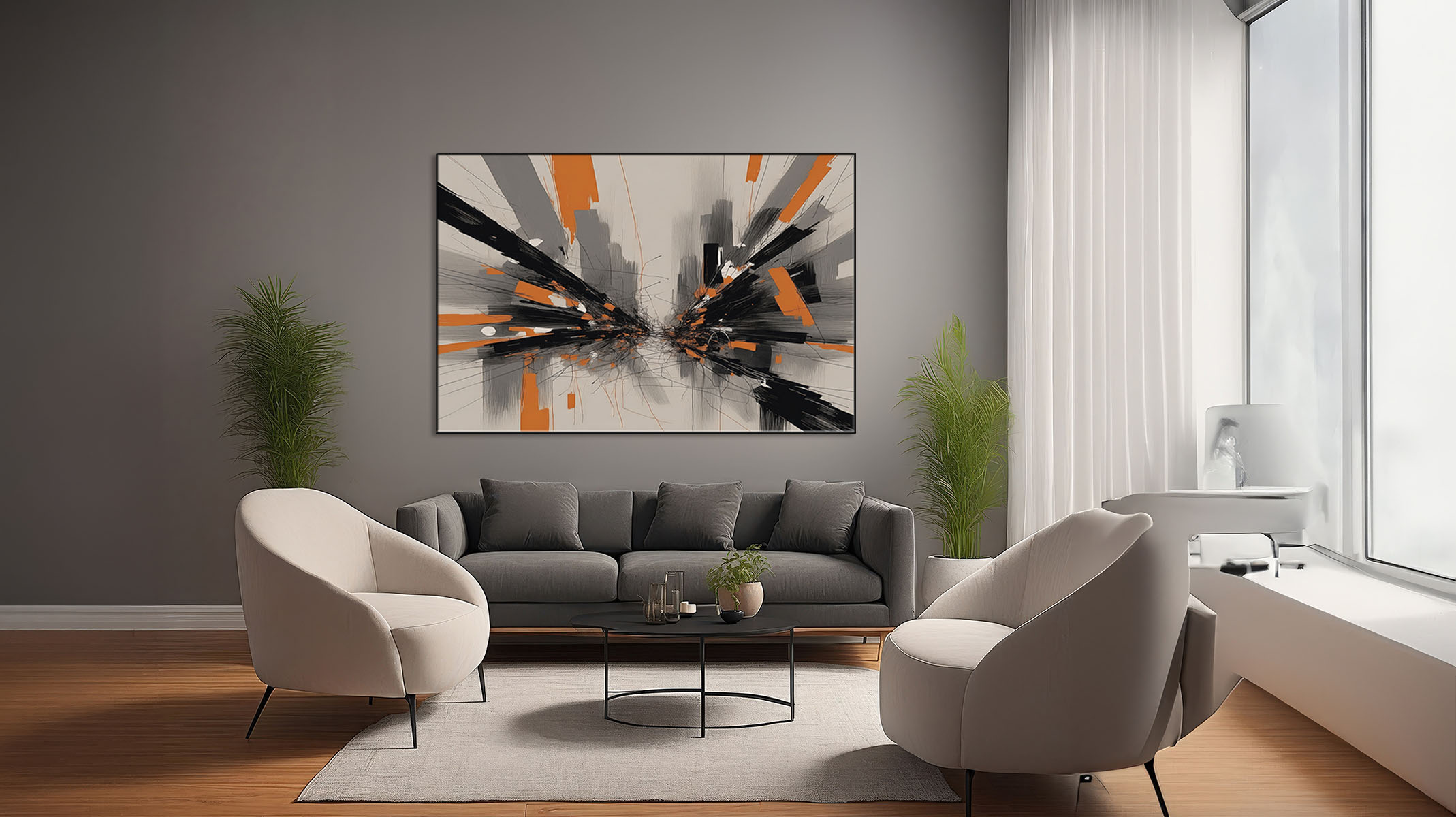 TRENDY ABSTRACT ART CANVAS SLEEK BLACK FRAME-116626-A