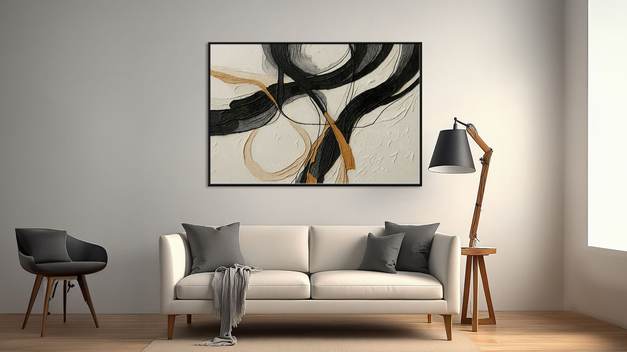 MINIMAL ABSTRACT CANVAS ART SLEEK BLACK FRAME-116636-A