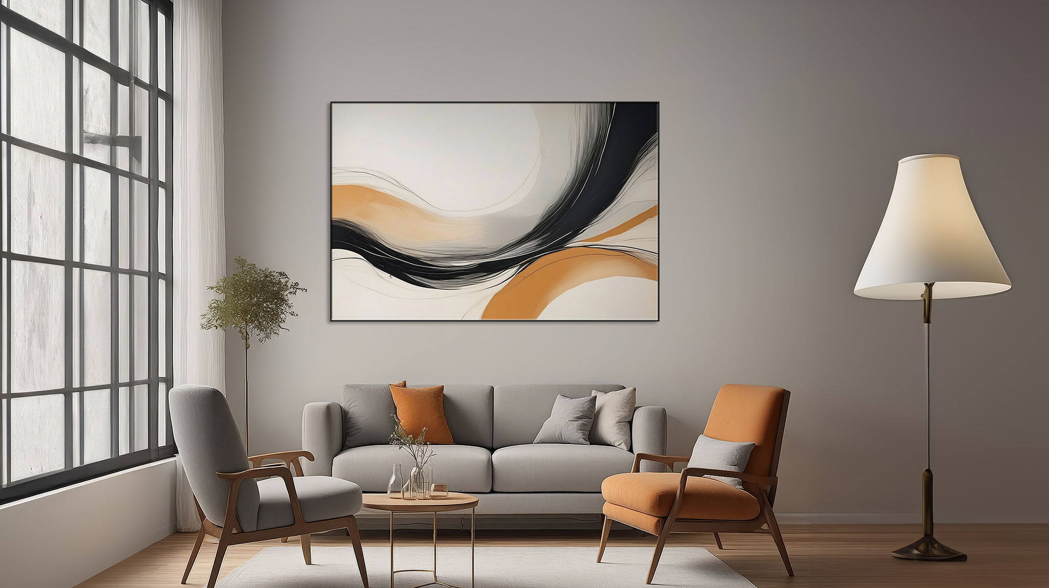 CHARMING ABSTRACT CANVAS ART SLEEK BLACK FRAME-116638-A