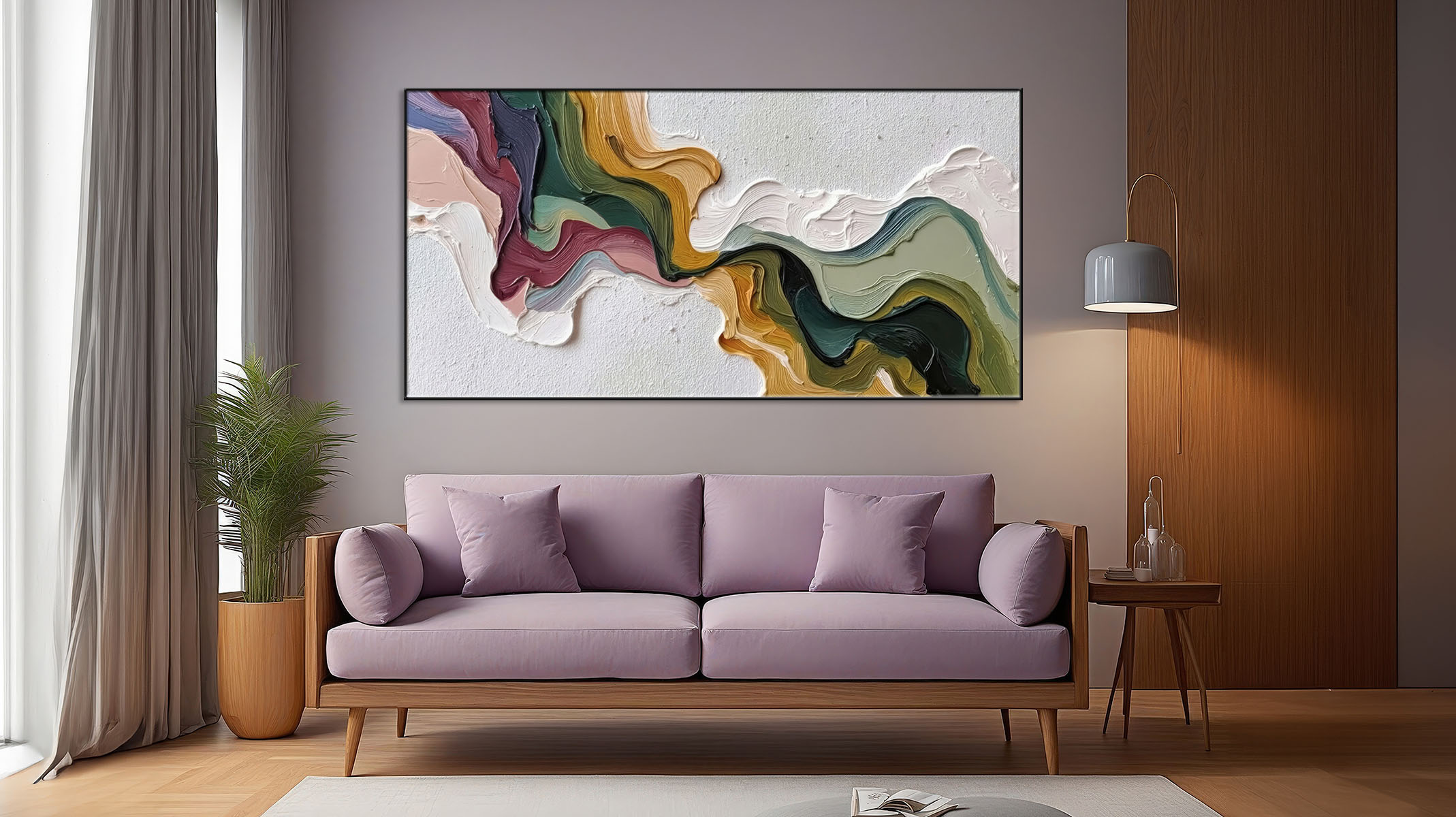 EXCELLENT ABSTRACT ART ON CANVAS SLEEK BLACK FRAME-116641-A