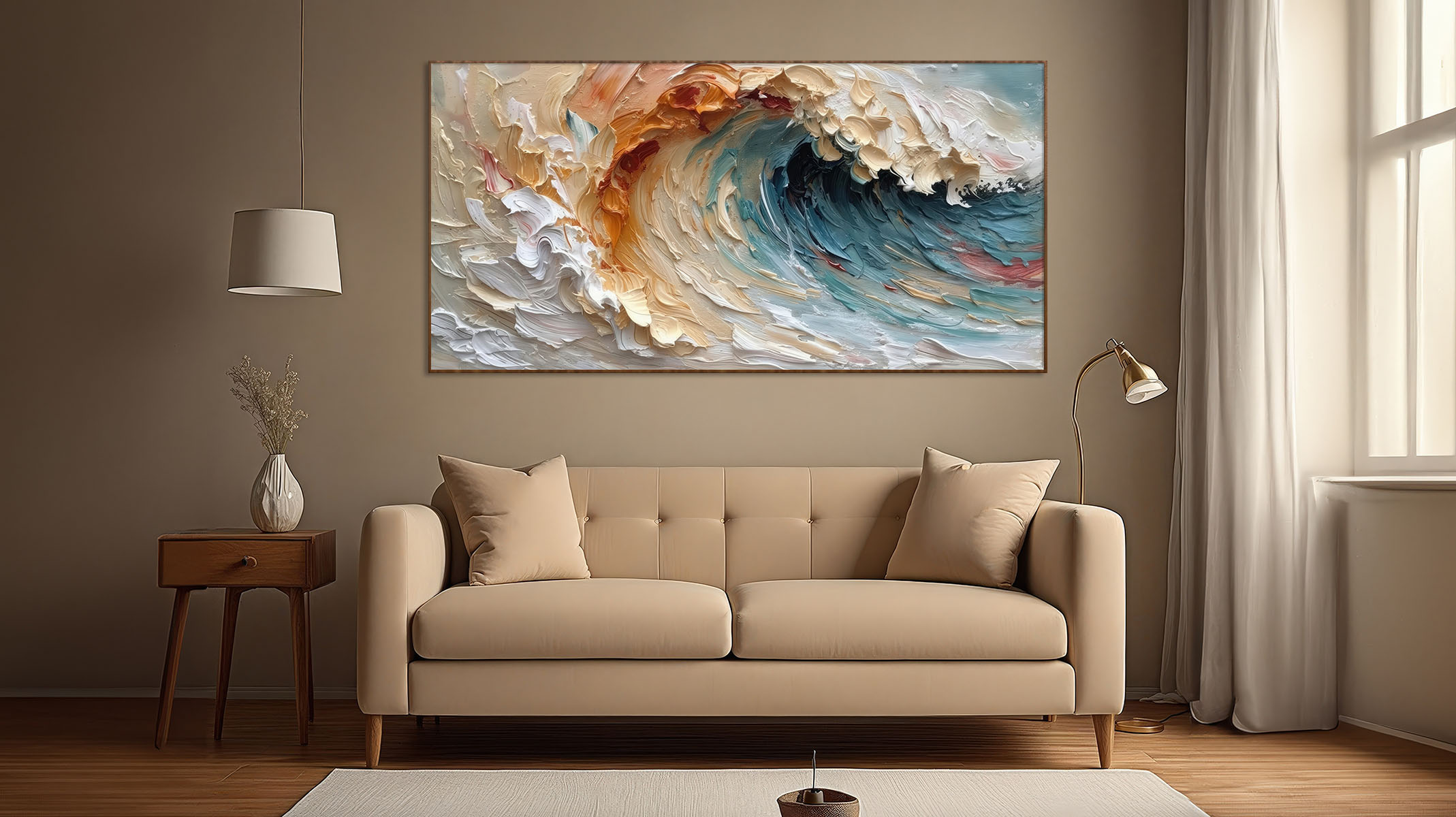 CREATIVE ABSTRACT ART ON CANVAS SLEEK WOOD FINISH FRAME-116642-A