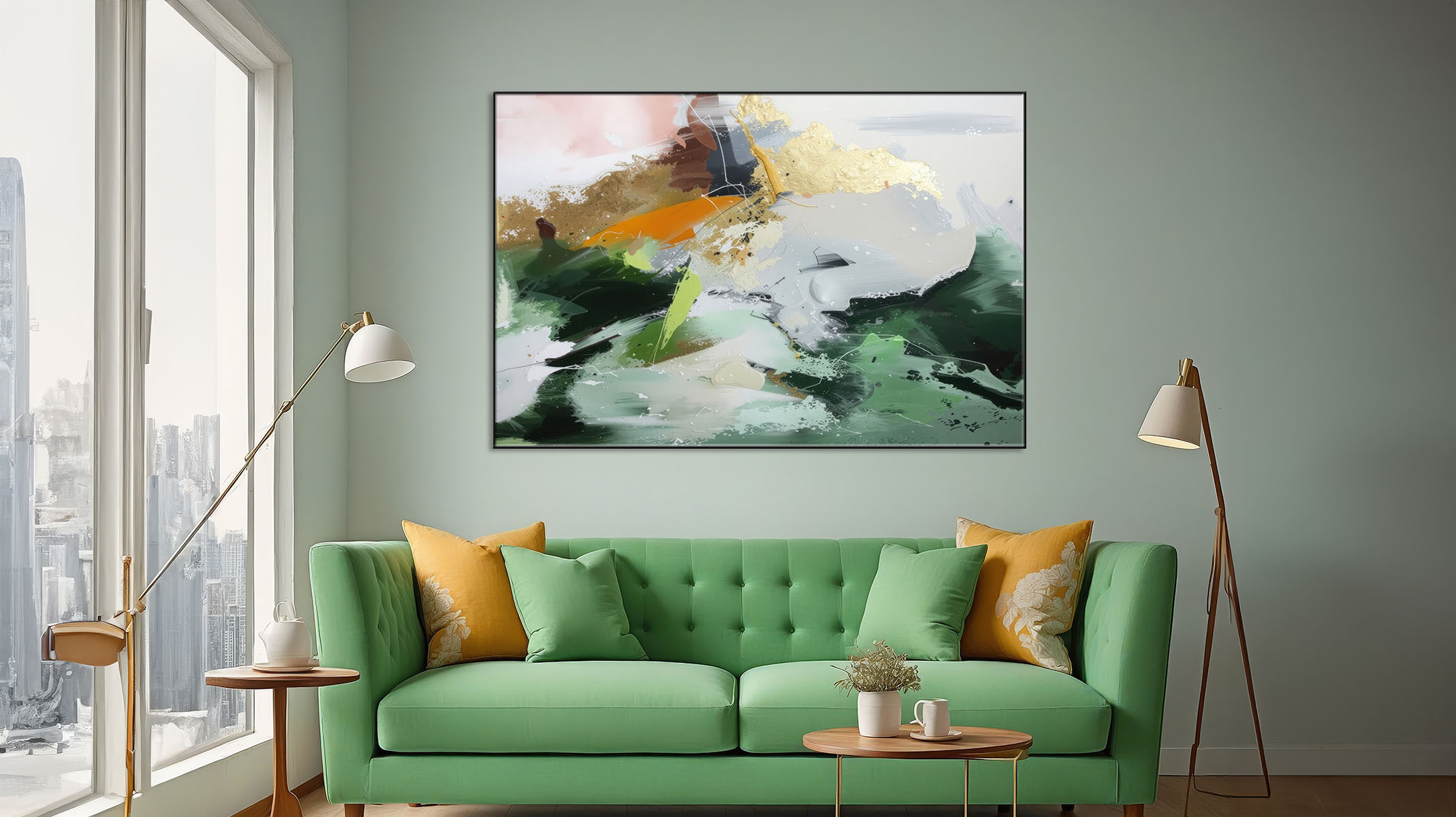 STUNNING ABSTRACT ART ON CANVAS SLEEK BLACK FRAME-116646-A