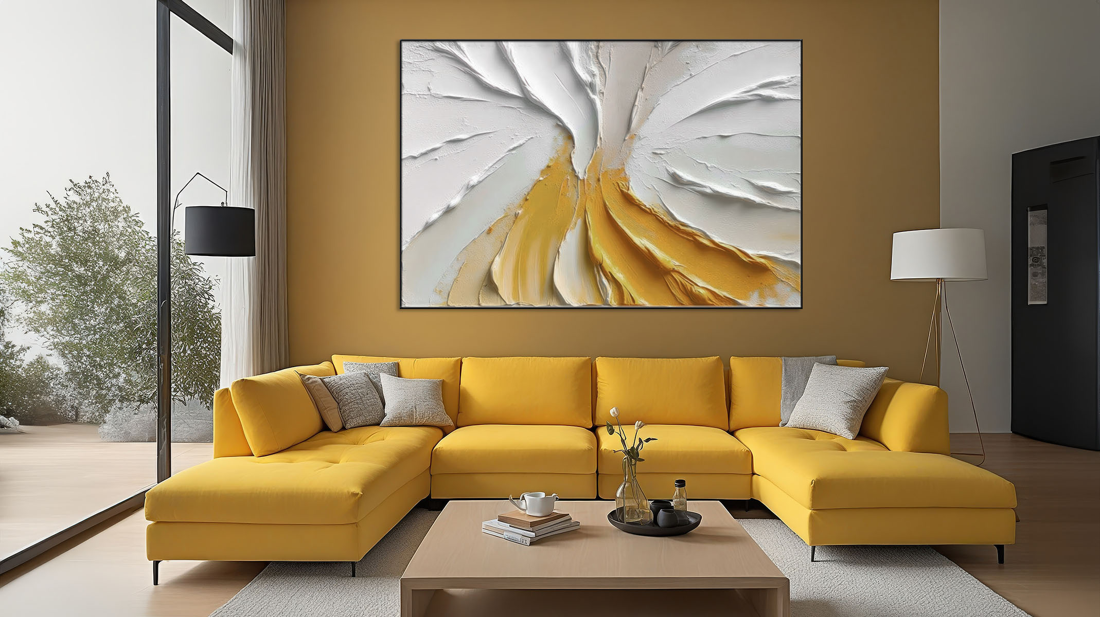 SOPHISTICATED ABSTRACT ART ON CANVAS SLEEK BLACK FRAME-116649-A