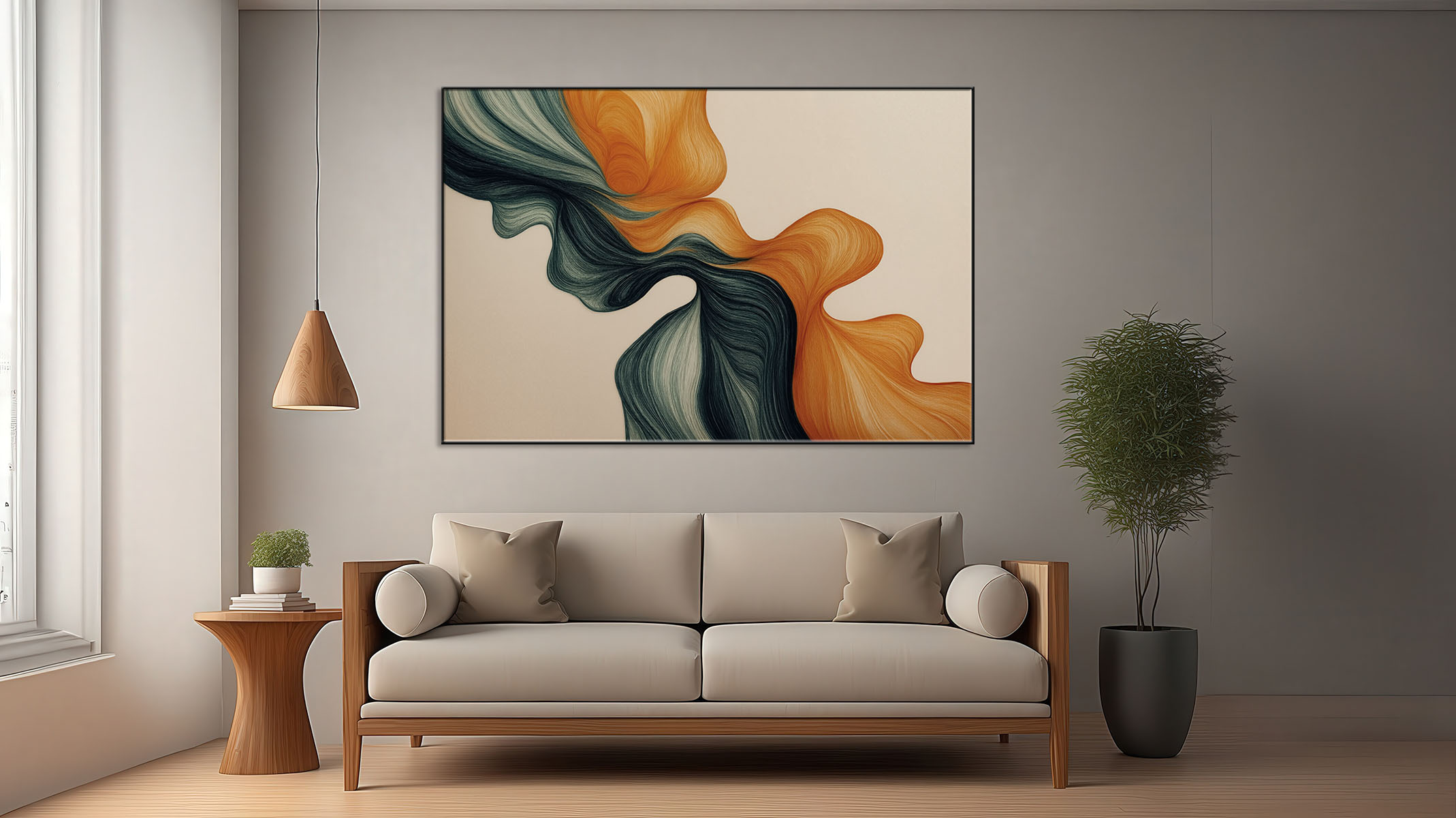 MINIMAL ABSTRACT ART ON CANVAS SLEEK BLACK FRAME-116653-A