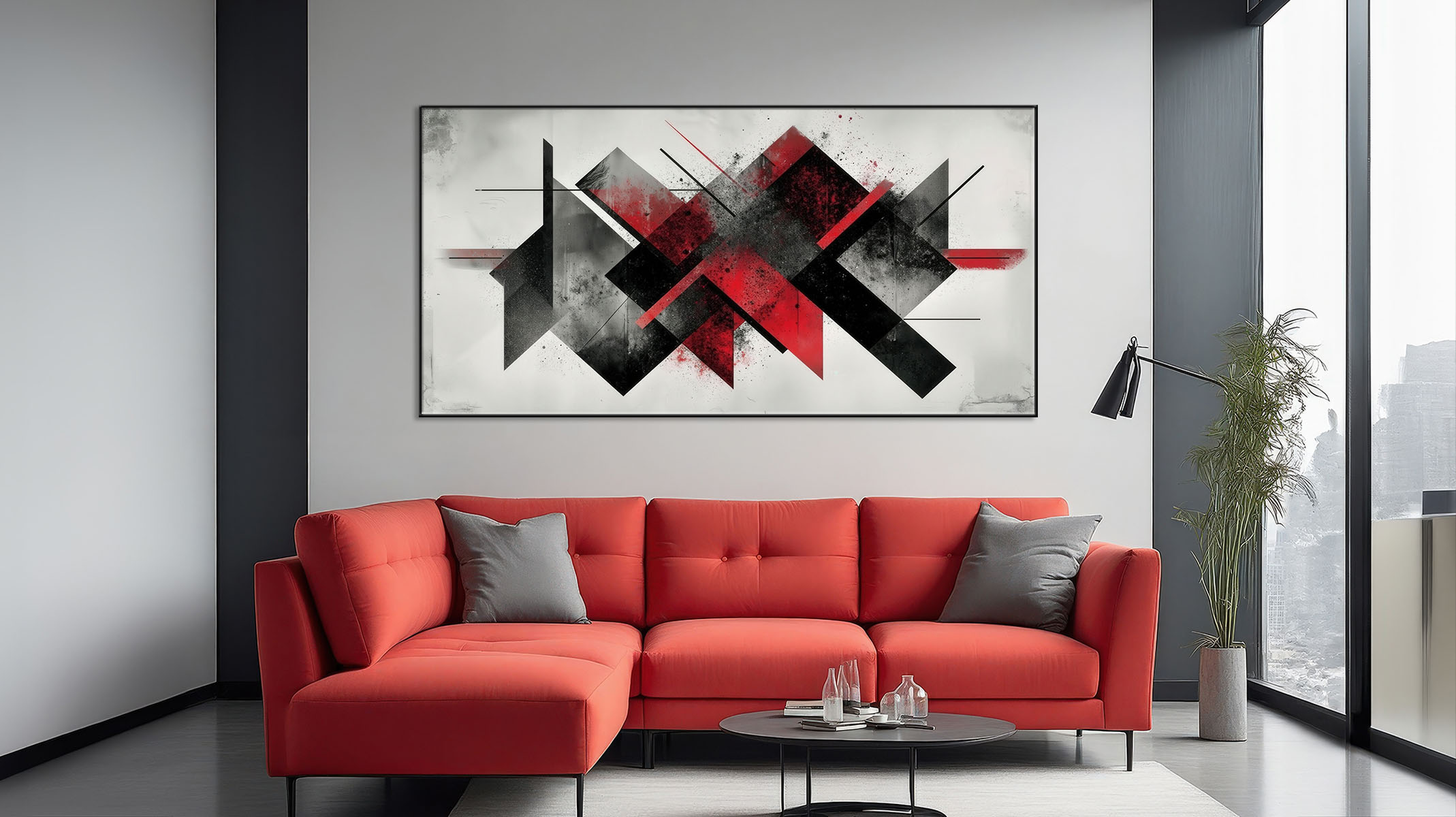 TRENDY ABSTRACT ART ON CANVAS SLEEK BLACK FRAME-116648-B
