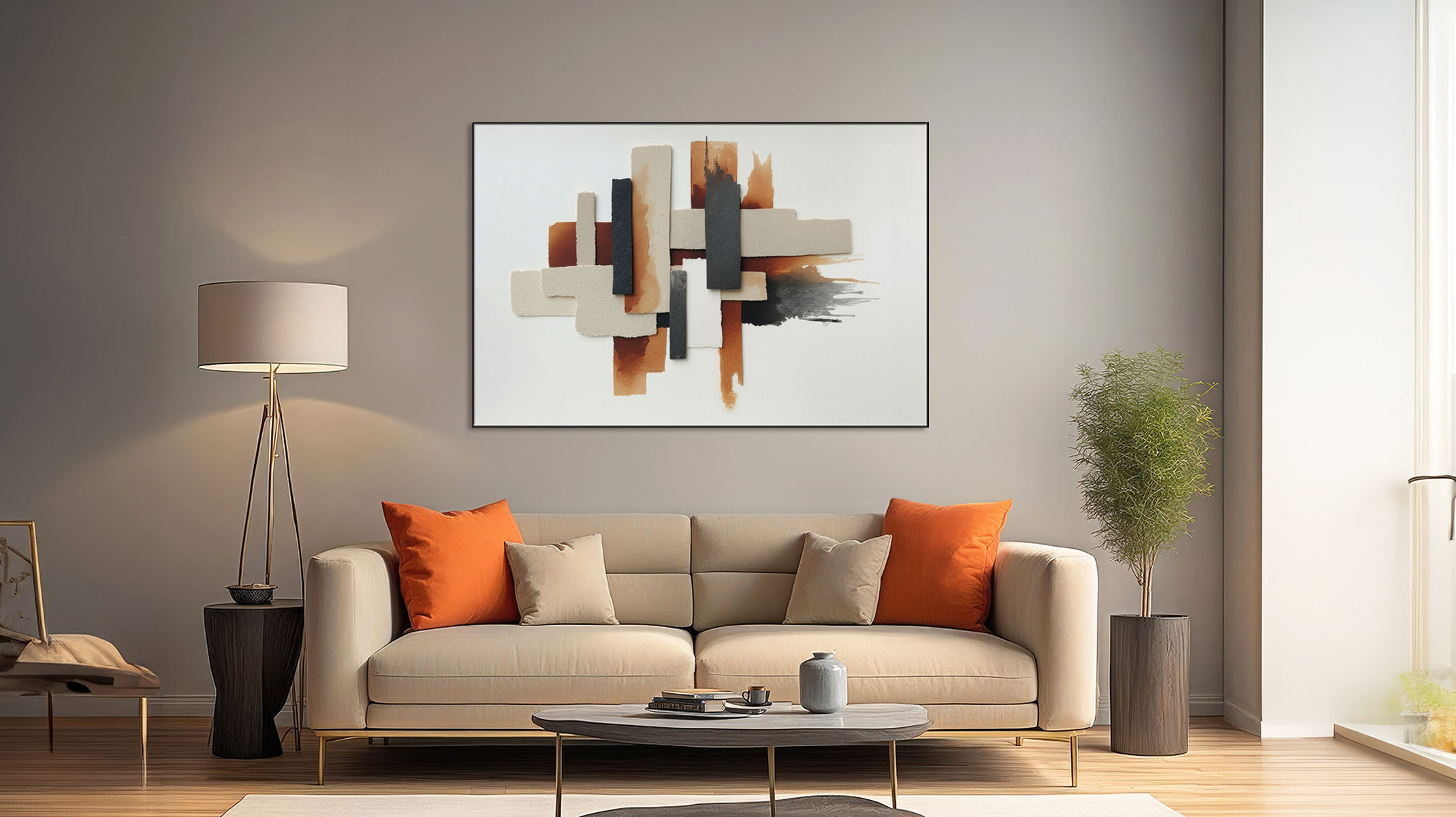 SUBTLE ABSTRACT ART ON CANVAS SLEEK BLACK FRAME-116627-B