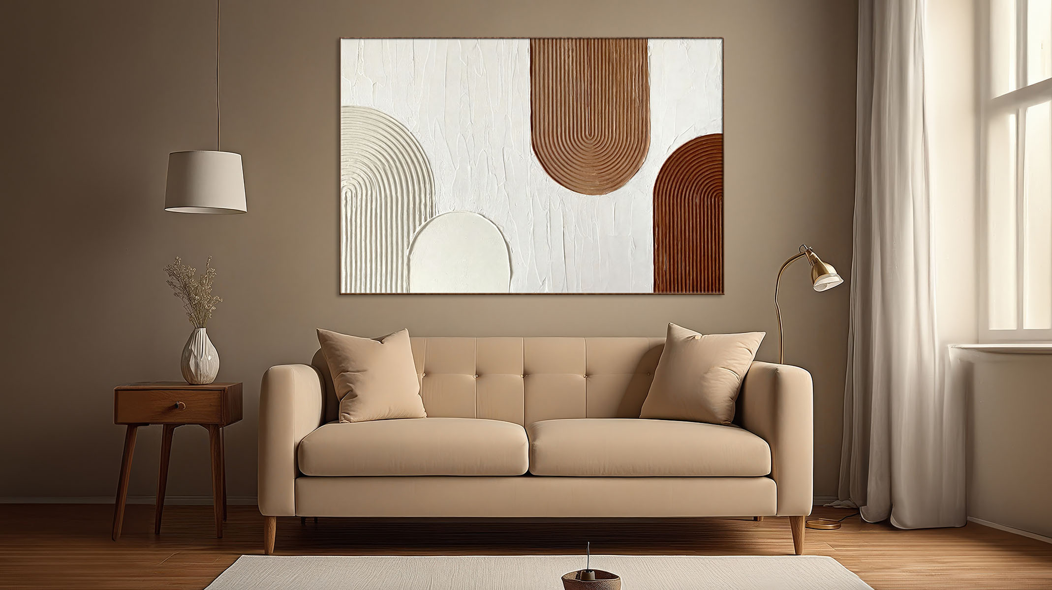 MINIMAL ABSTRACT ART ON CANVAS WOOD FINISH FRAME-116642-C