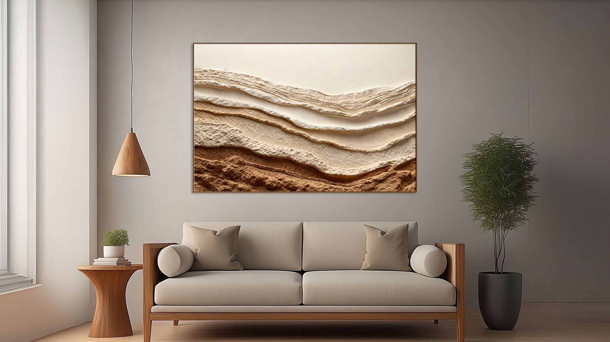 MINIMAL ABSTRACT ART ON CANVAS WOOD FINISH FRAME-116653-B