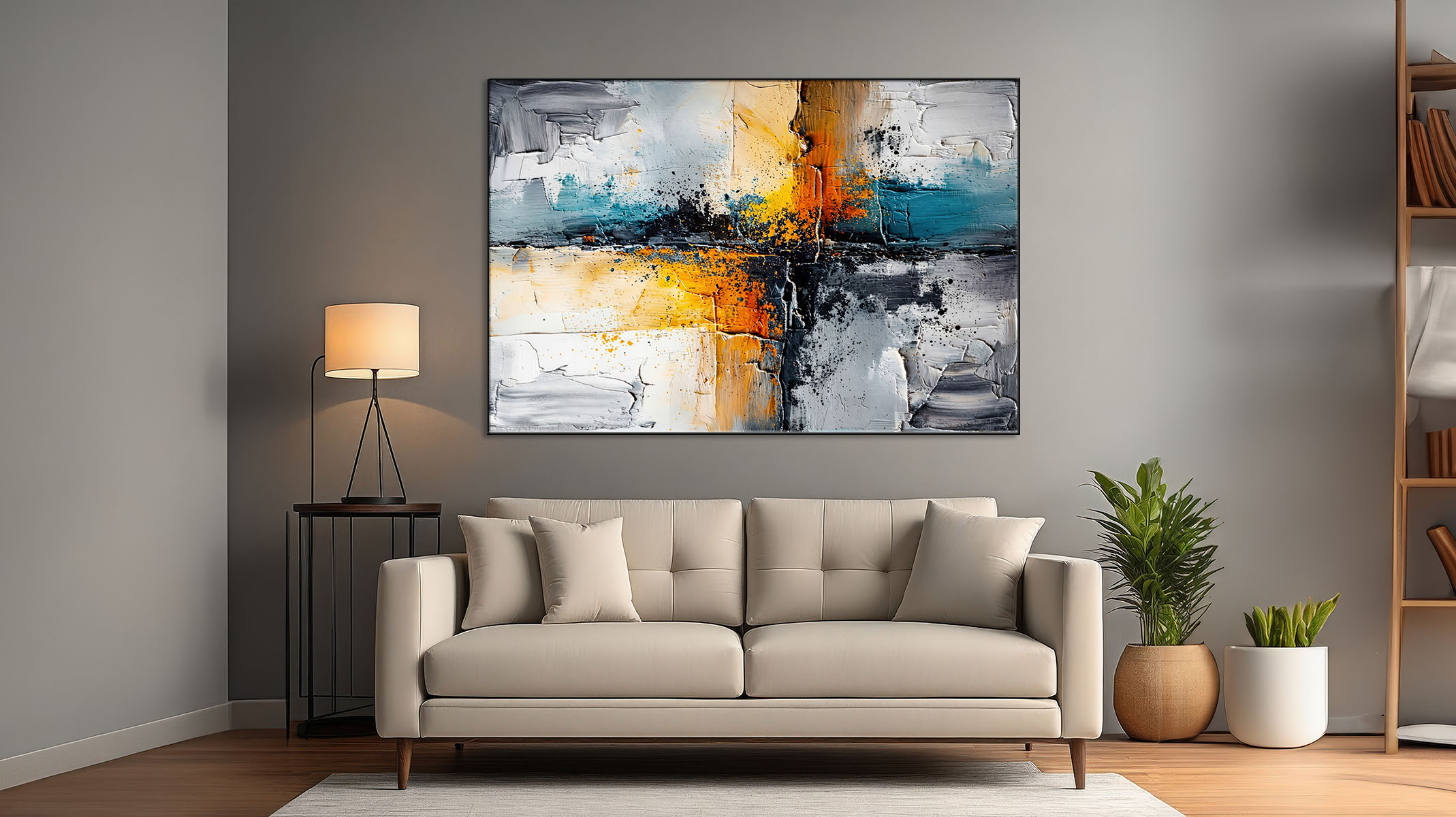 MODERN ABSTRACT ART ON CANVAS SLEEK BLACK FRAME-116628-C