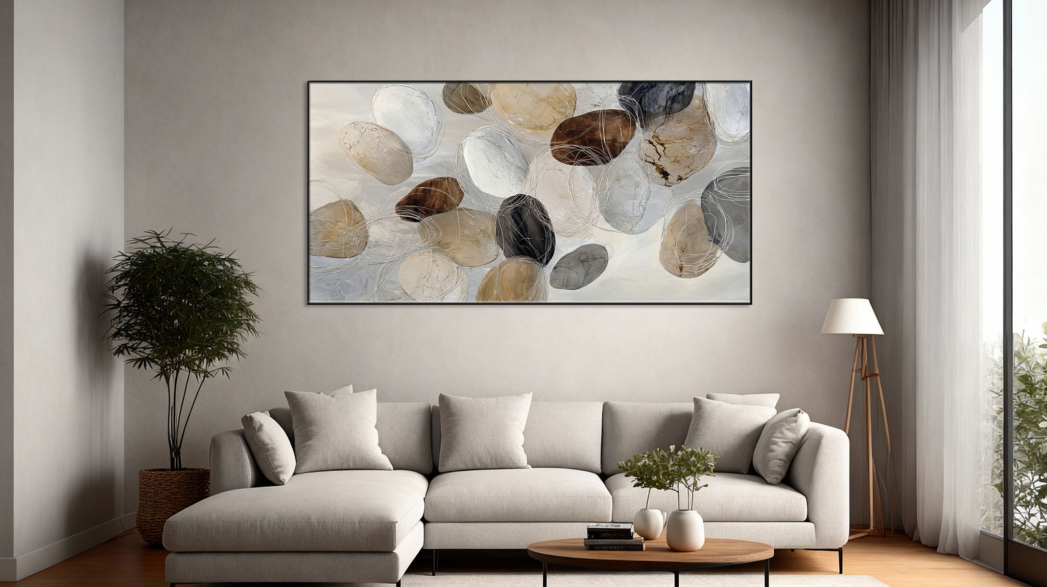 MINIMAL ABSTRACT ART ON CANVAS SLEEK BLACK FRAME-116654-B