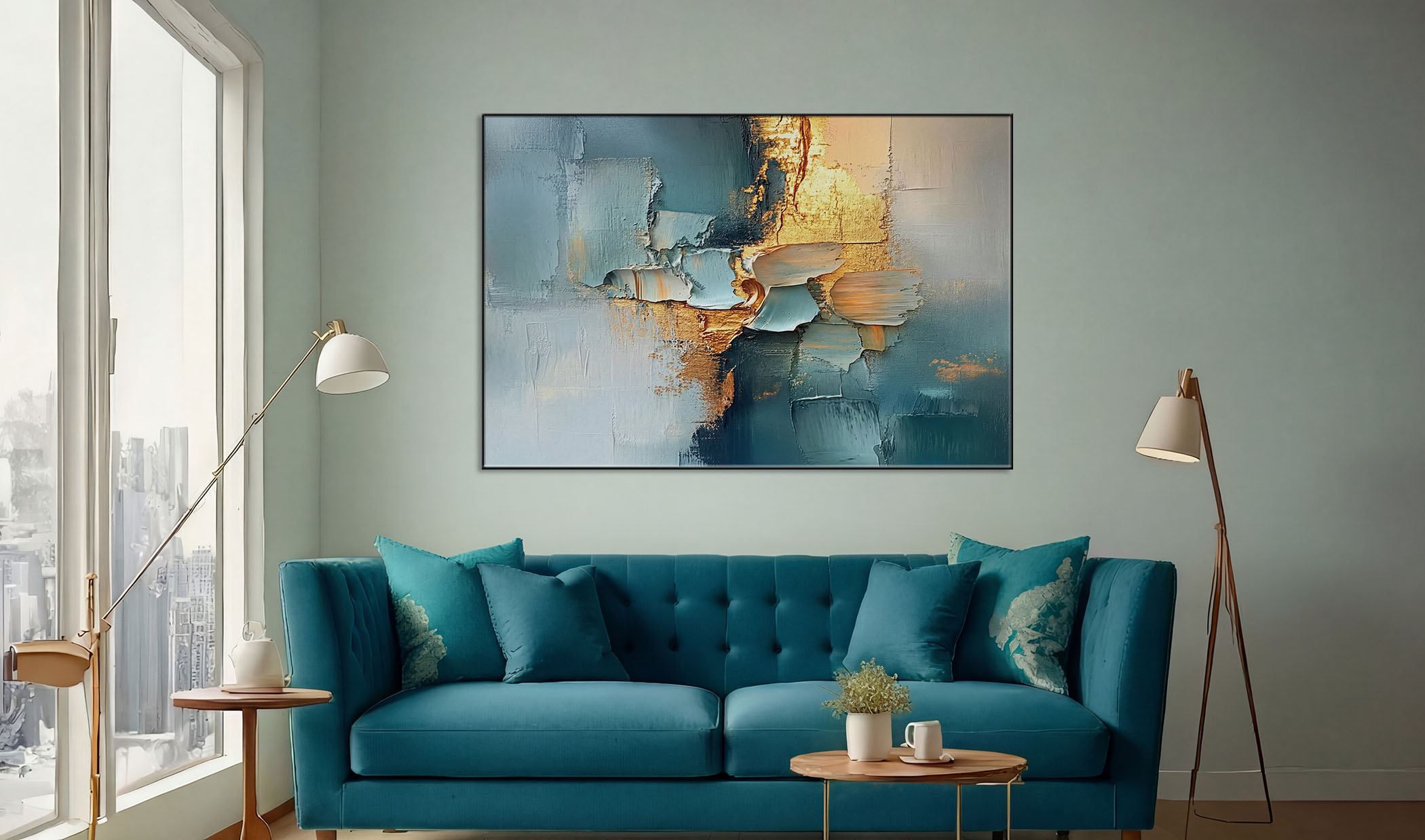 ELEGANT ABSTRACT ART ON CANVAS SLEEK BLACK FRAME-116660-A