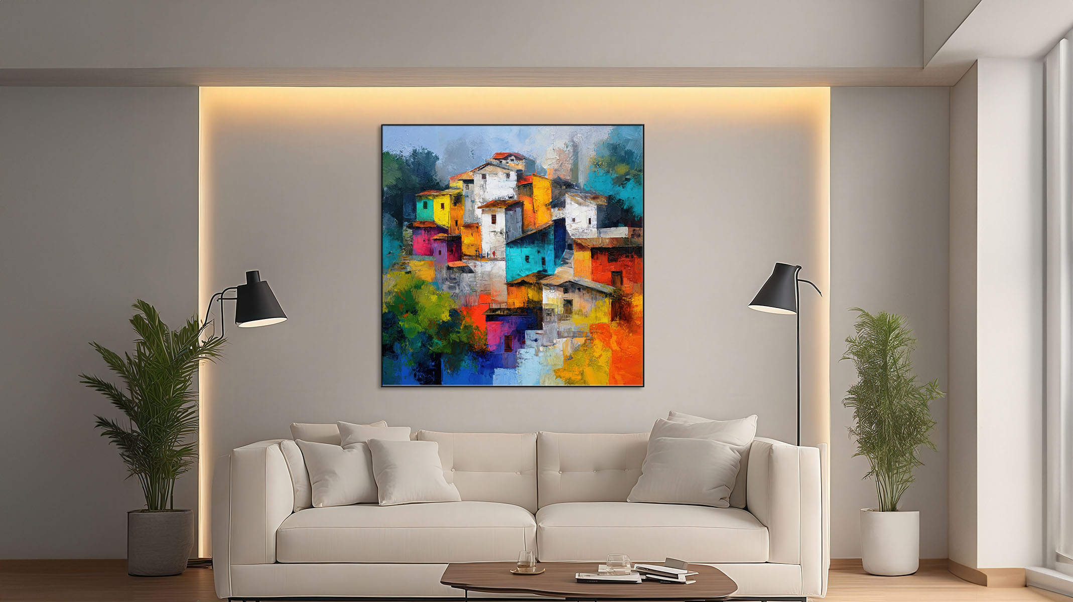 VIBRANT ABSTRACT ART ON CANVAS SLEEK BLACK FRAME-116661-A