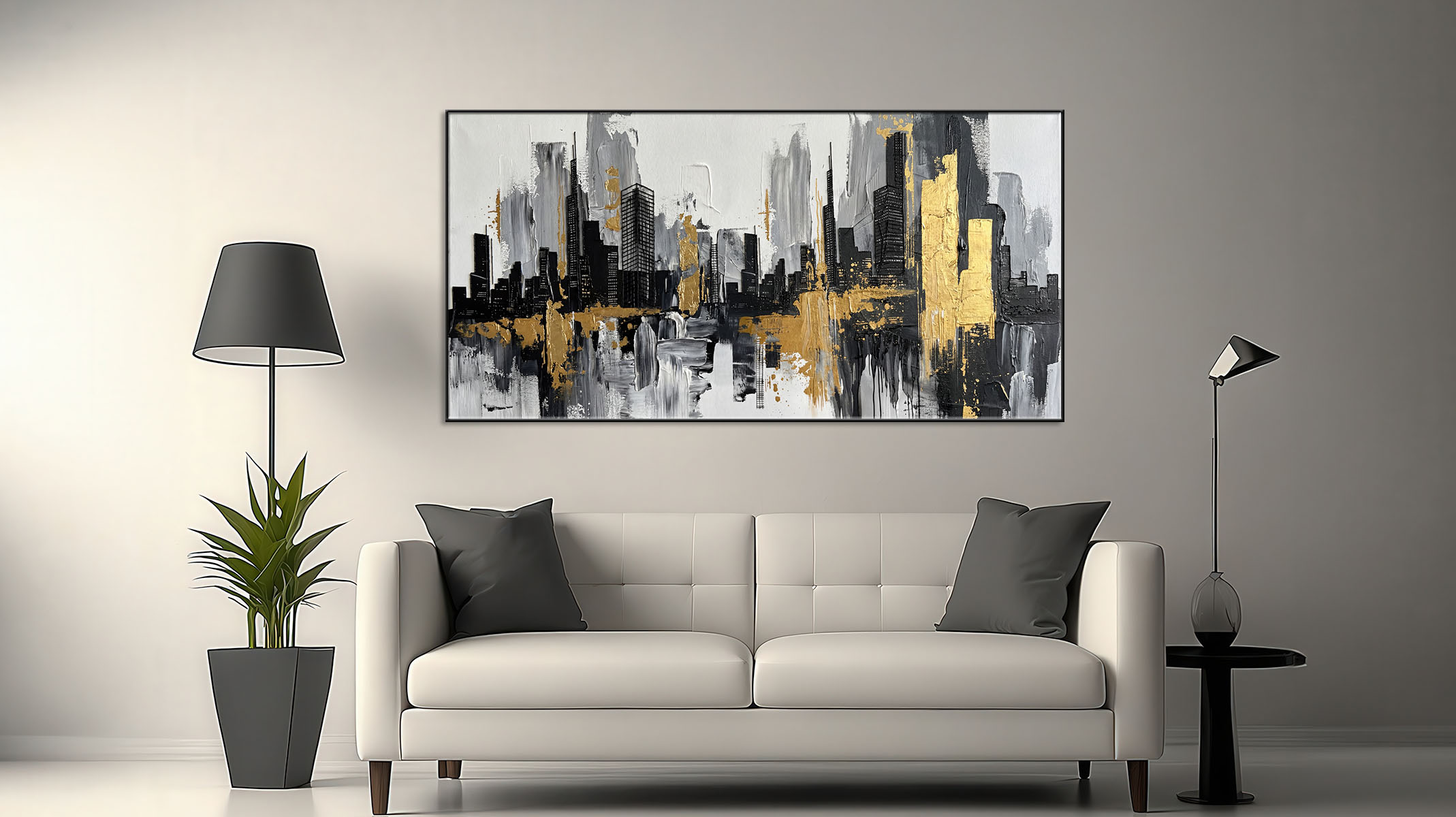 DECORATIVE ABSTRACT ART ON CANVAS SLEEK BLACK FRAME-116643-C