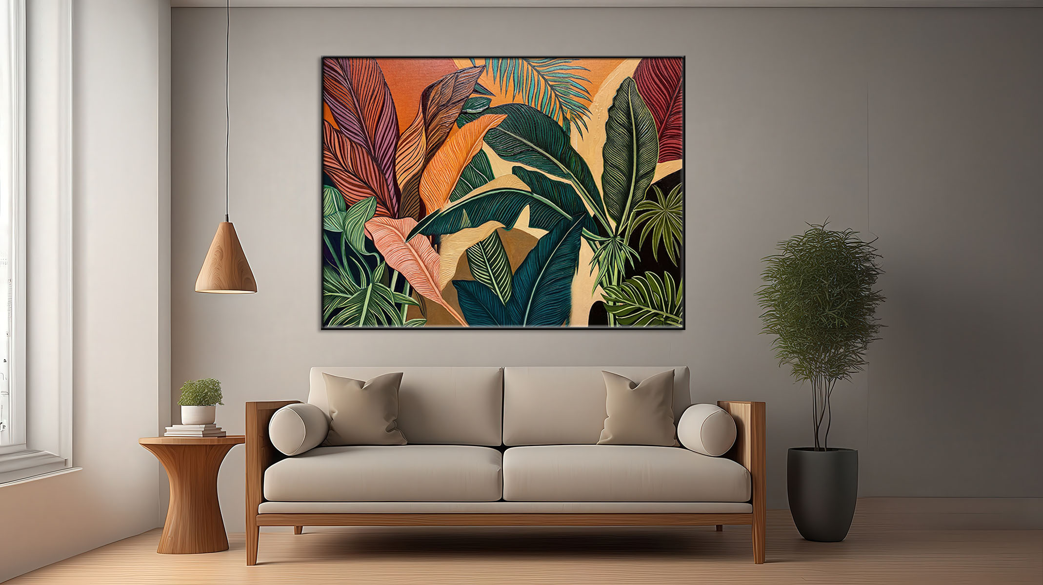 CHARMING ABSTRACT ART ON CANVAS SLEEK BLACK FRAME-116653-C