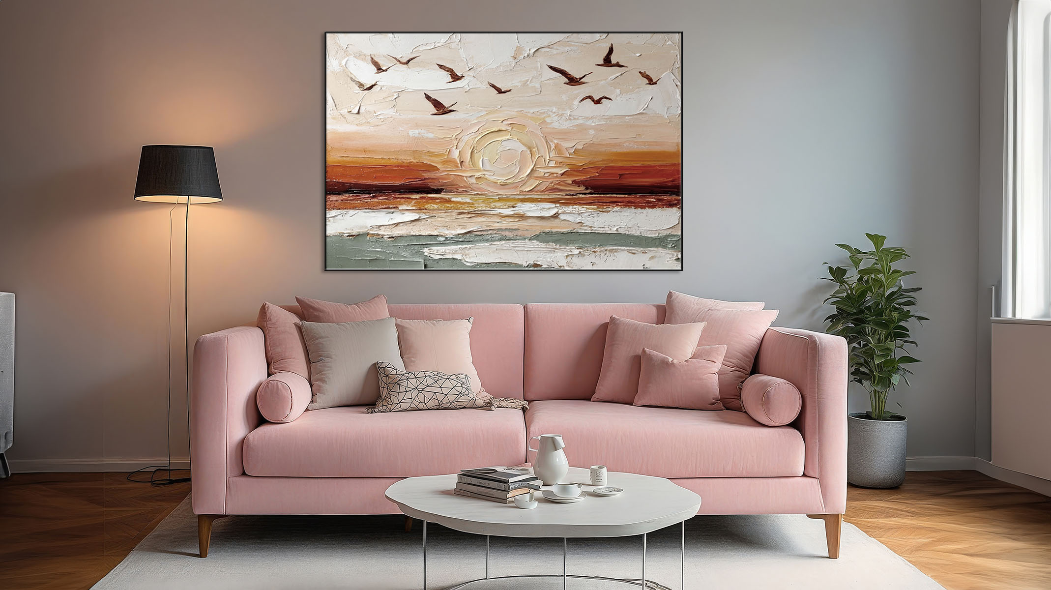 SUBTLE ABSTRACT ART ON CANVAS SLEEK BLACK FRAME-116659-B