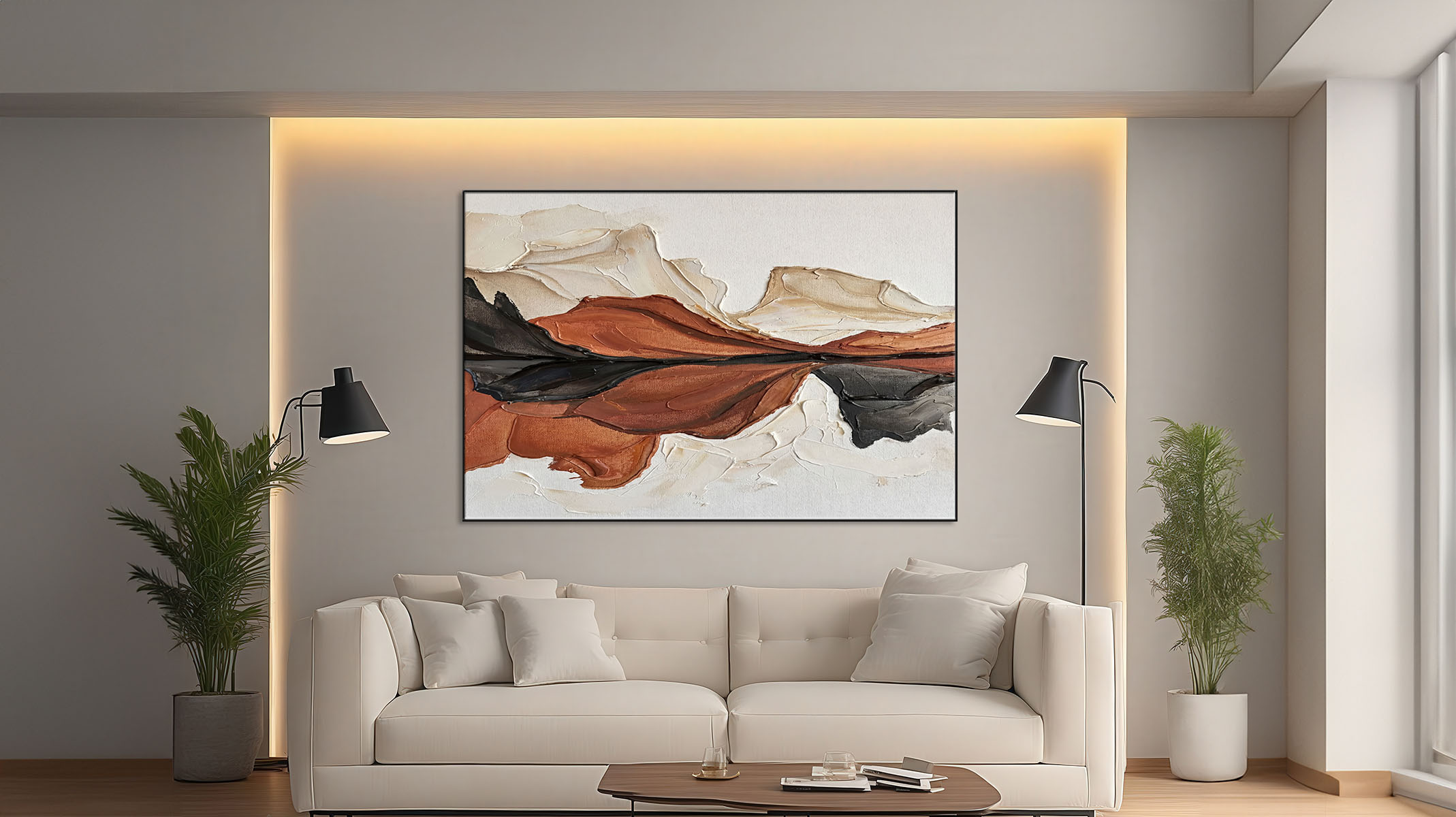 GRACEFUL ABSTRACT ART ON CANVAS SLEEK BLACK FRAME-116661-C