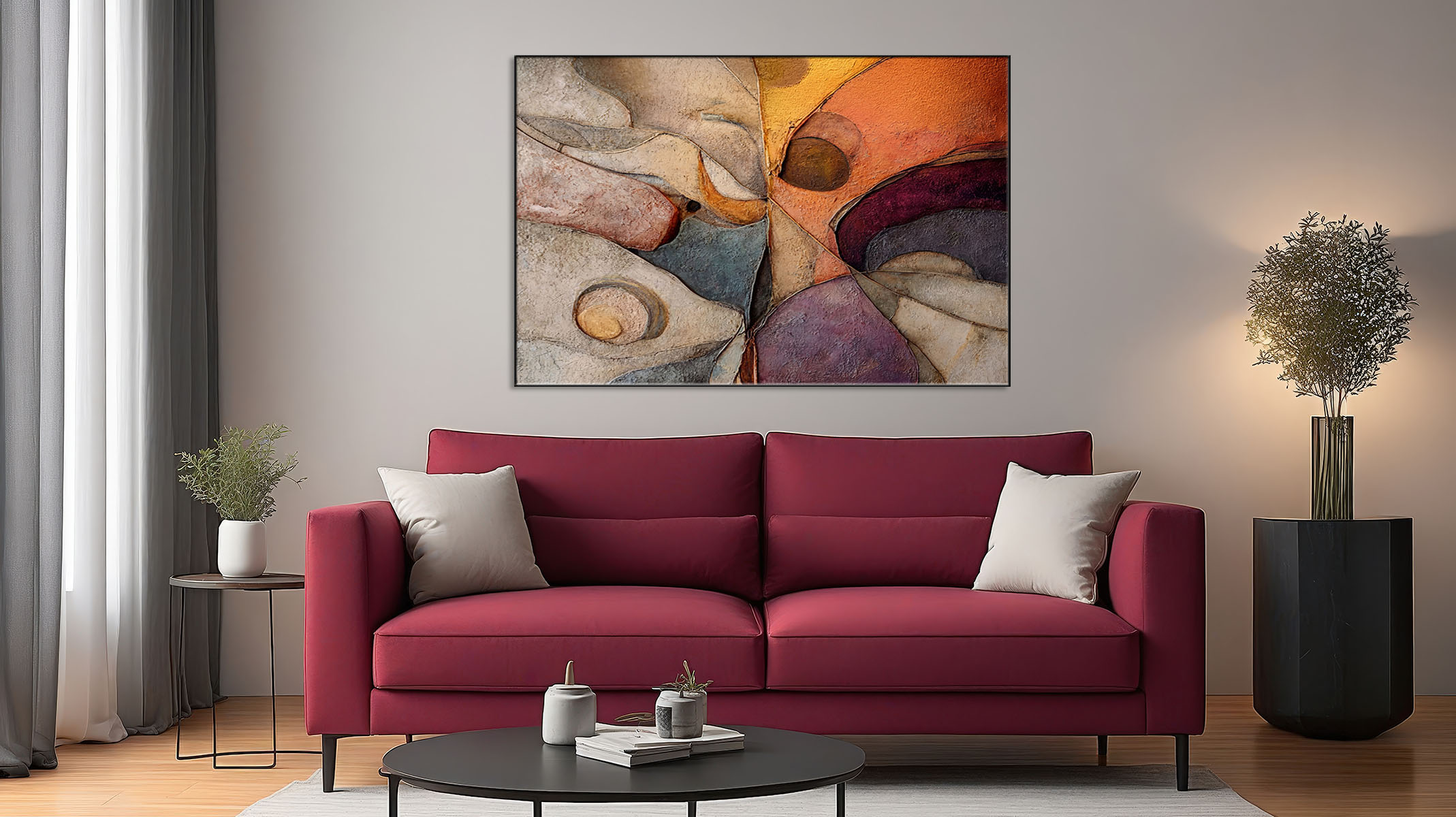 UNIQUE ABSTRACT ART ON CANVAS SLEEK BLACK FRAME-116670-A