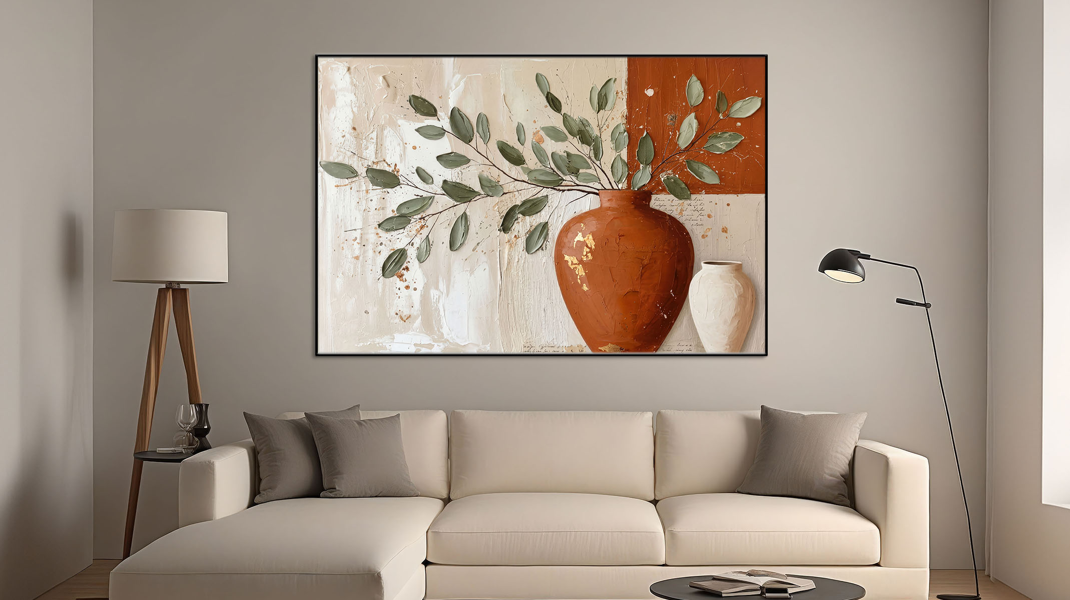 EXPRESSIVE ABSTRACT ART ON CANVAS SLEEK BLACK FRAME-116662-B